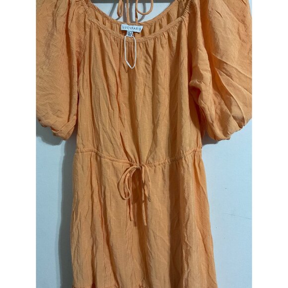 LUCY PARIS Midi Dress Kierlan Tiered Skirt Puff Sleeves Orange size Small - Picture 6 of 14